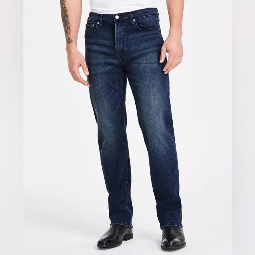 Calvin Klein Men's Standard Straight-Fit Stretch Jeans Deep Blue Size 38x30 - Picture 12 of 12